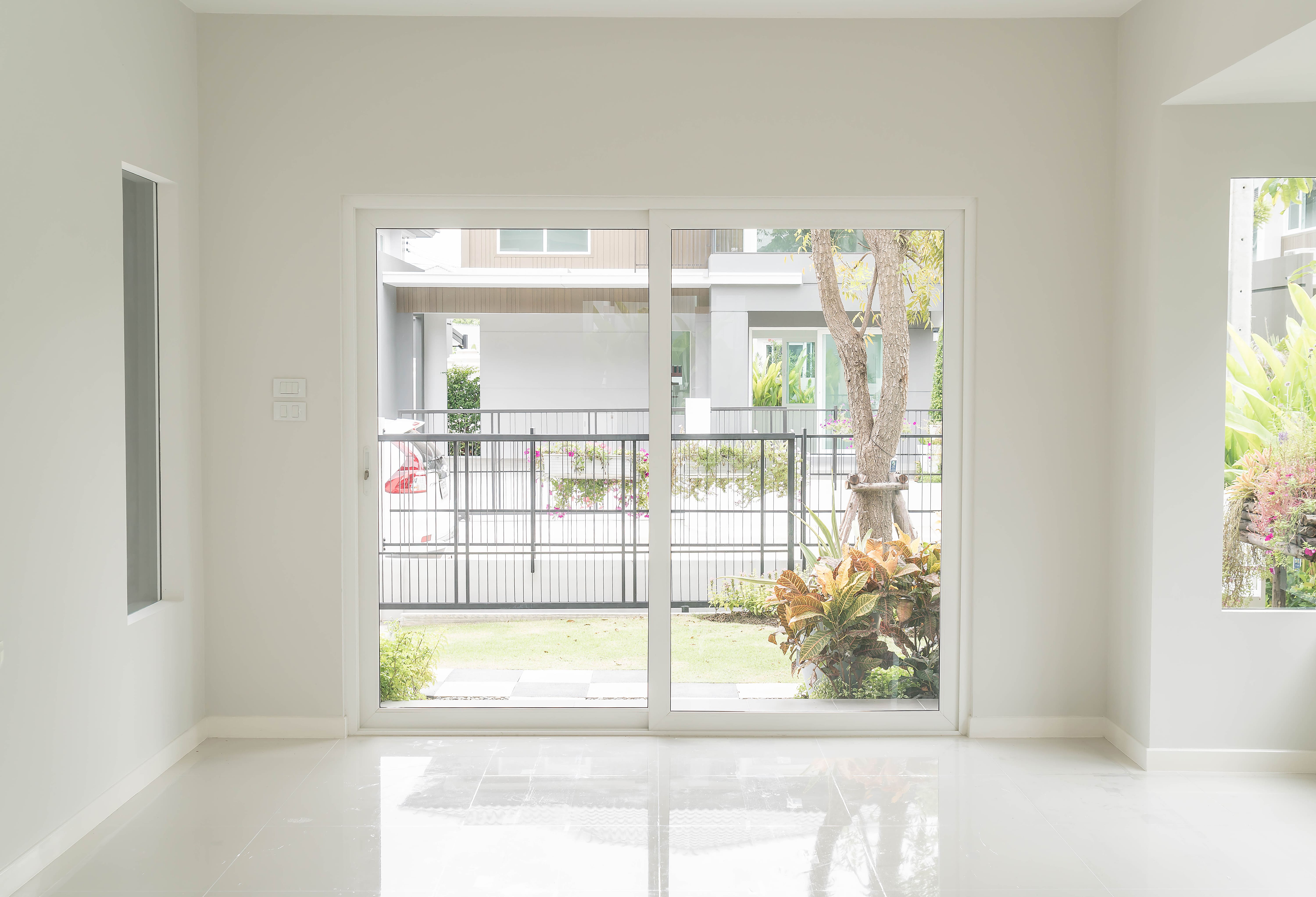 Sliding glass door leading to a patio